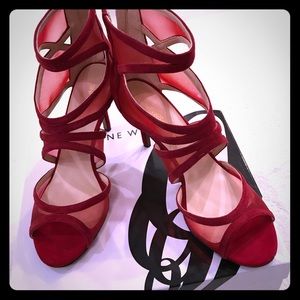 Sz 10 red suede stilettos